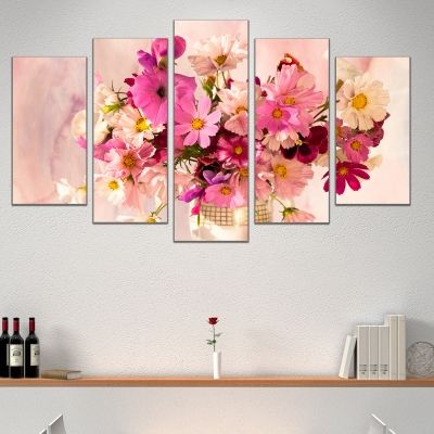 0447 Wall art decoration (set of 5 pieces) Delicate flowers