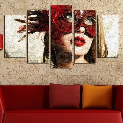 0455 Wall art decoration (set of 5 pieces) Woman with mask
