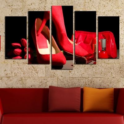 0464 Wall art decoration (set of 5 pieces) Red shoes