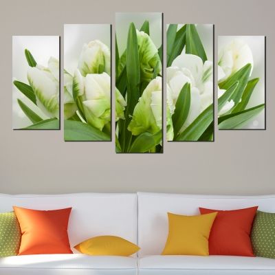 0475 Wall art decoration (set of 5 pieces) White tulips