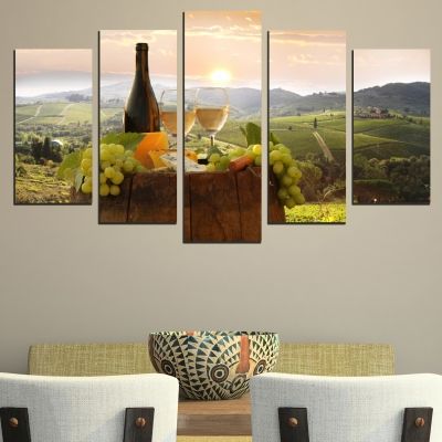 Canvas art set for restaurant with white wine