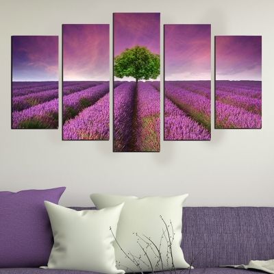 0501 Wall art decoration (set of 5 pieces) Landscape with lavender field