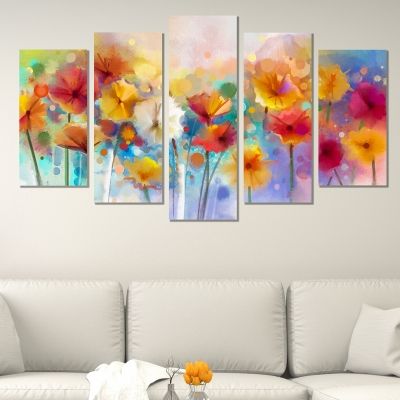 Canvas art set for home decoration colorful abstract flowers