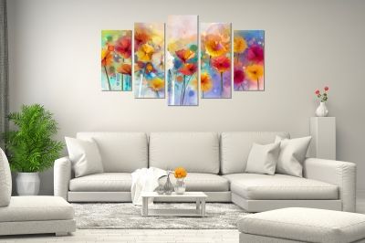 Abstract flowers jentle colors canvas art set of 5 pieces