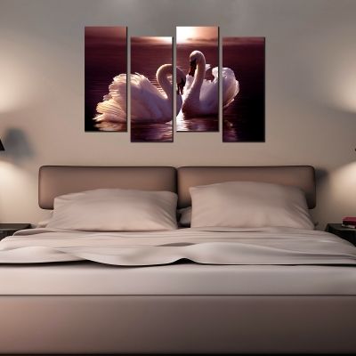 Wall art set cople swans in love suitable for bedroom