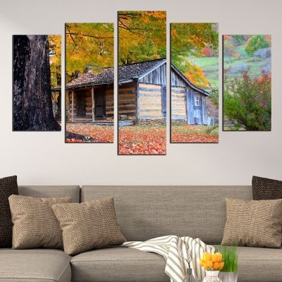0566 Wall art decoration (set of 5 pieces) house in the woods