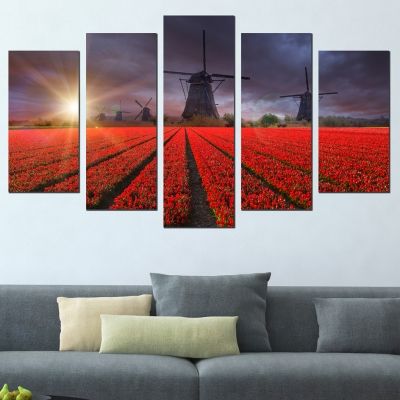 0618 Wall art decoration (set of 5 pieces) Dutch windmills