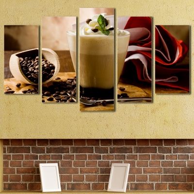 0051 Wall art decoration (set of 5 pieces) Fragrant cappuccino