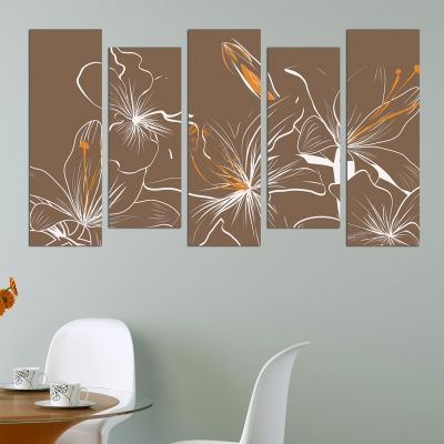 0134_1 Wall art decoration (set of 5 pieces)  in brown, orange and white