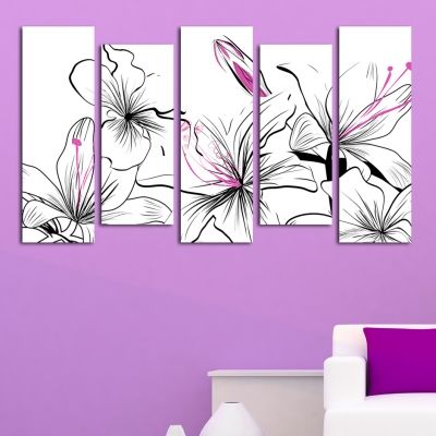 0134_3 Wall art decoration (set of 5 pieces) in white, black and purple