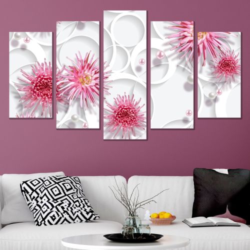 9190  Wall art decoration (set of 5 pieces) Flowers and pearls