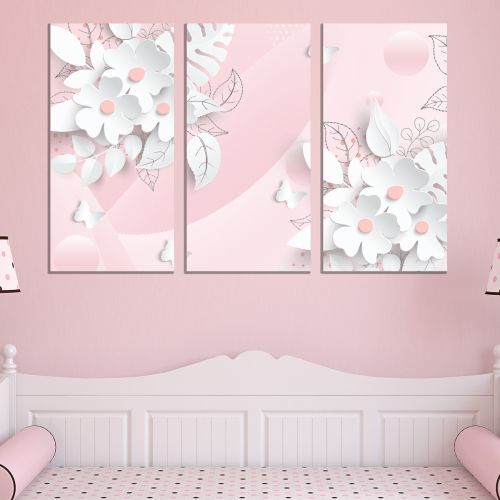 9194 Wall art decoration (set of 3 pieces) 3D flowers