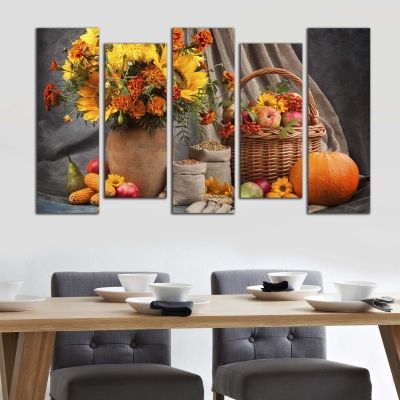 0181  Wall art decoration (set of 5 pieces) Composition with fuits and flowers