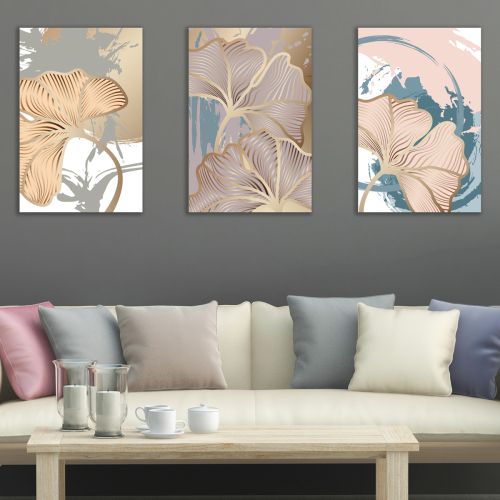 0938 Wall art decoration (set of 3 pieces) Abstract leaves