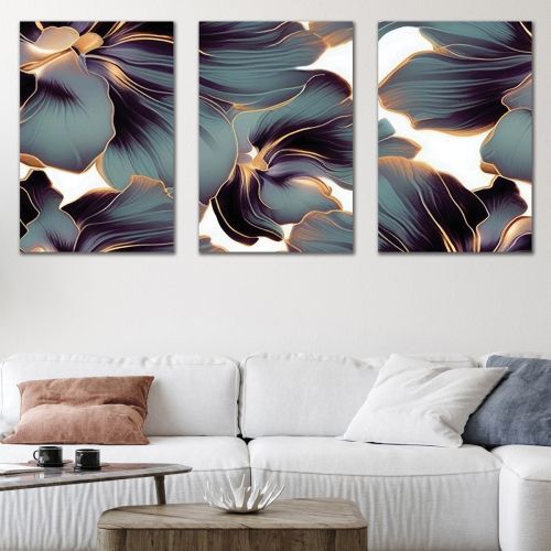 0940 Wall art decoration (set of 3 pieces) Abstract flowers