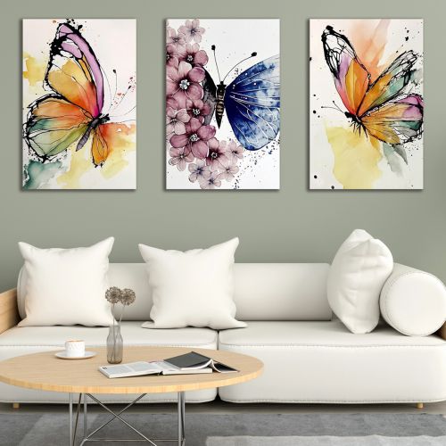 0952 Wall art decoration (set of 3 pieces) Butterflies