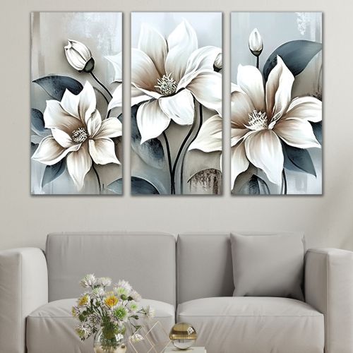 1051 Wall art decoration (set of 3 pieces) Abstraction with flowers