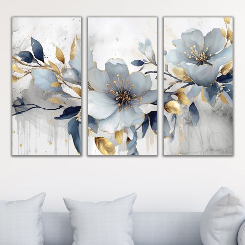 1052 Wall art decoration (set of 3 pieces) Abstraction with flowers