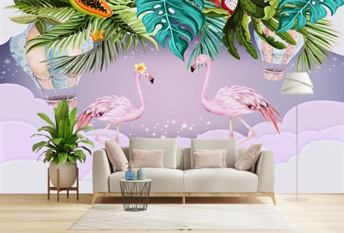 T9300 Wallpaper Tropical leaves and flamingos