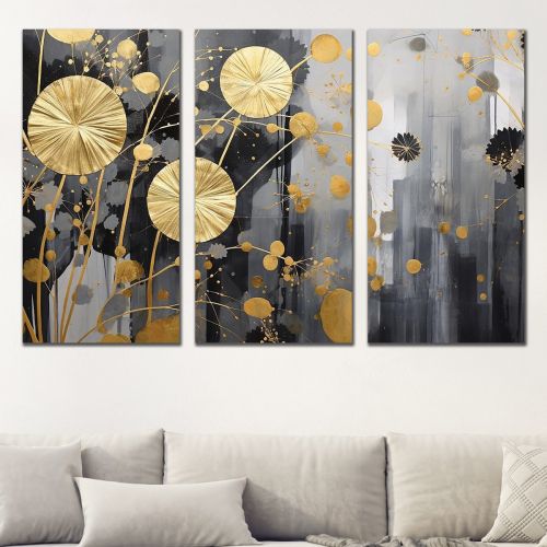 0996 Wall art decoration (set of 3 pieces) Abstraction in gold and grey