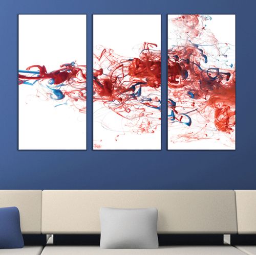 0269 AbstractWall art decoration (set of 3 pieces) White, red and blue