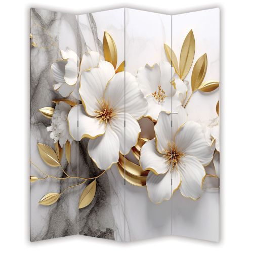 P1059 Decorative Screen Room divider Flowers in white and gold (3,4,5 or 6 panels)