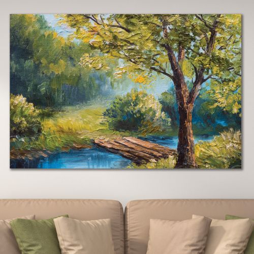 0982 Wall art decoration Forest landscape with bridge and river