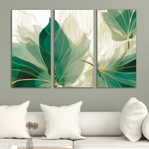 0984 Wall art decoration (set of 3 pieces) Abstraction with leaves