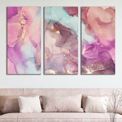 0989 Wall art decoration (set of 3 pieces) Abstraction with flowing colors