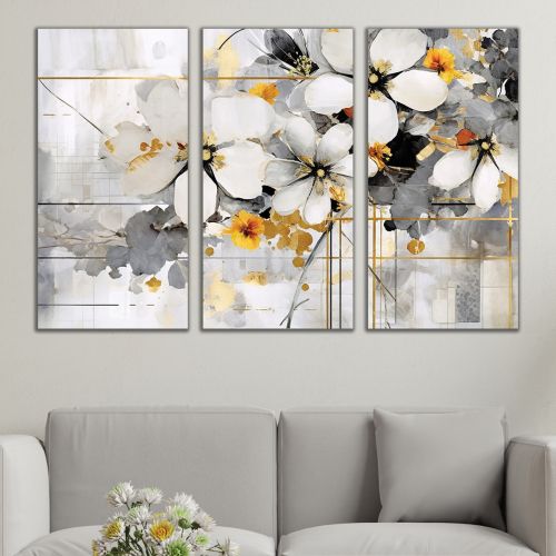 1006 Wall art decoration (set of 3 pieces) Abstraction with flowers