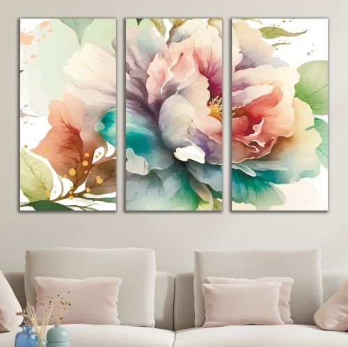 1011 Wall art decoration (set of 3 pieces) Roses in pastel colors