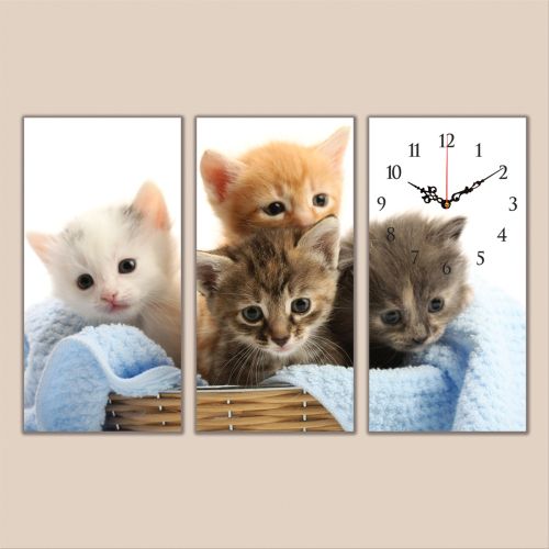 C0425_3 Clock with print 3 pieces Cute kittens