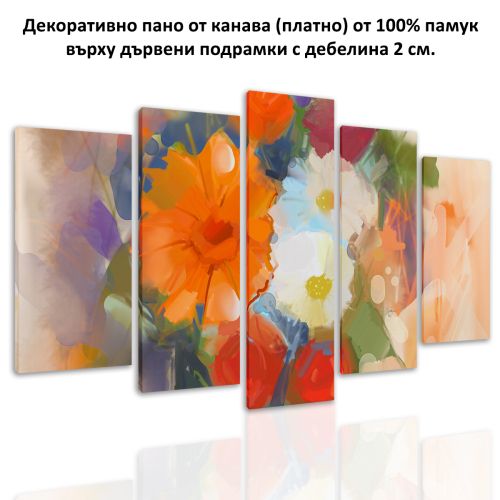 0592 Wall art decoration (set of 5 pieces) Abstract flowers