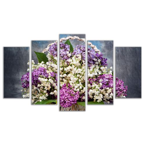 0452 Wall art decoration (set of 5 pieces) Lilac in a basket