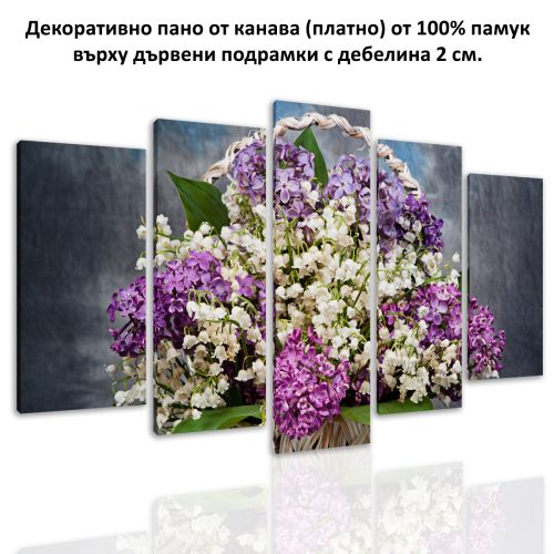 0452 Wall art decoration (set of 5 pieces) Lilac in a basket