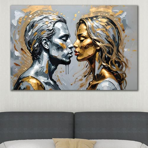 1046 Wall art decoration Man and woman - Abstraction in gold and silver