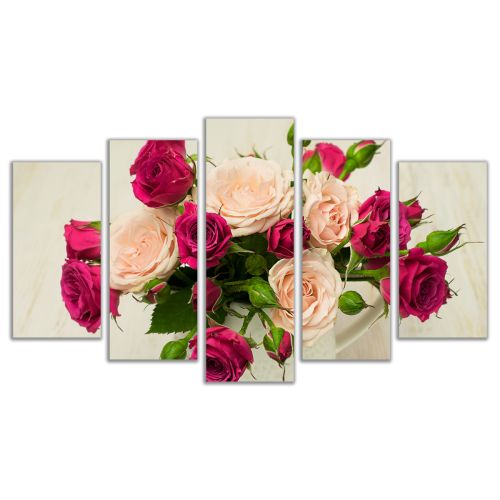 0441 Wall art decoration (set of 5 pieces) Roses ina a vase