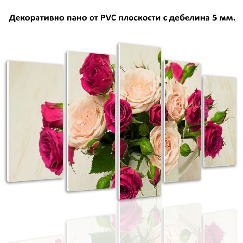 0441 Wall art decoration (set of 5 pieces) Roses ina a vase