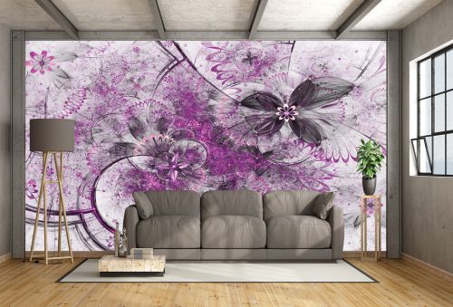 T9269 Wallpaper 3D Abstract flowers in purple and grey