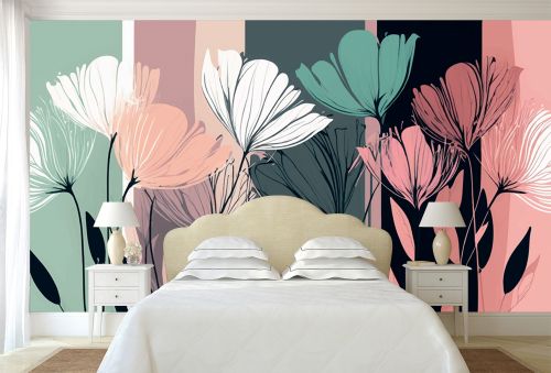 T9295 Wallpaper abstract flowers in pastel colors