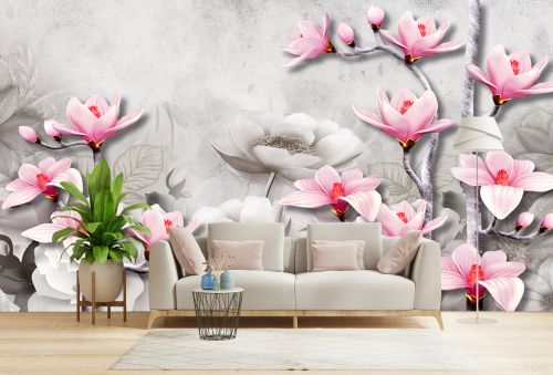 T9297 Wallpaper 3D Abstraction with whith magnolias