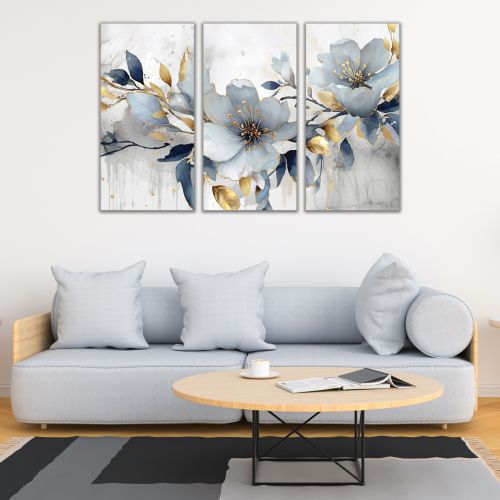 1052 Wall art decoration (set of 3 pieces) Abstraction with flowers