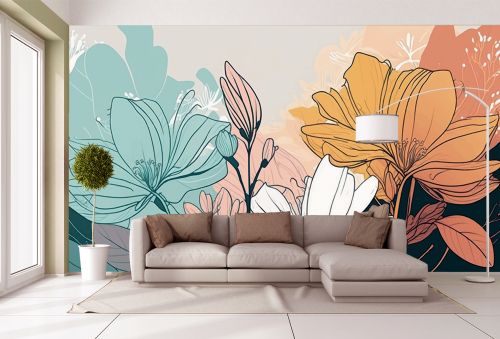 T9298 Wallpaper abstract flowers in pastel colors