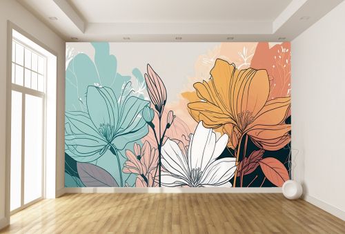 T9298 Wallpaper abstract flowers in pastel colors