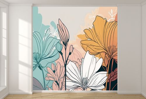 T9298 Wallpaper abstract flowers in pastel colors