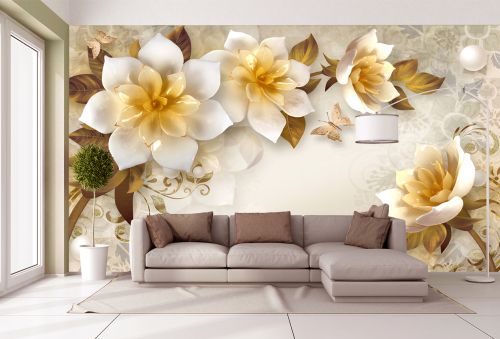 T9299 Wallpaper 3D Abstraction with white flowers