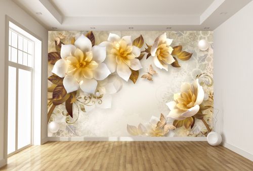 T9299 Wallpaper 3D Abstraction with white flowers