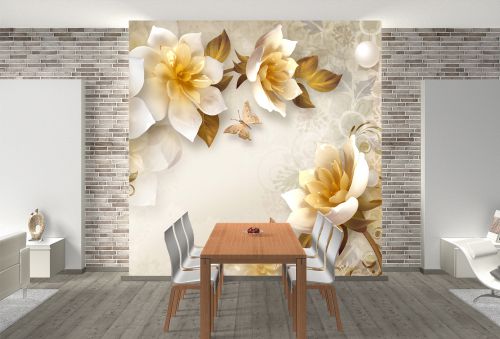 T9299 Wallpaper 3D Abstraction with white flowers