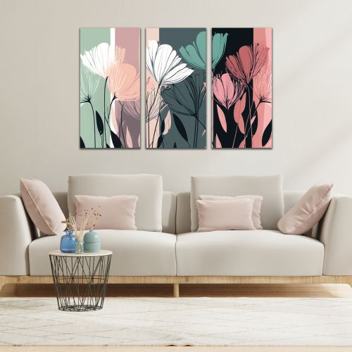 9295 Wall art decoration (set of 3 pieces) Abstract flowers in pastel colors