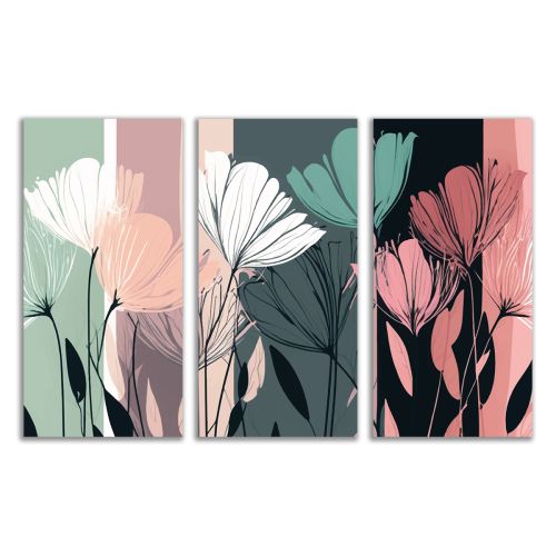 9295 Wall art decoration (set of 3 pieces) Abstract flowers in pastel colors